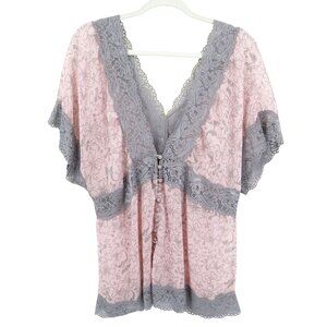 Torrid Pink and Gray Blouse with Elegant Lace